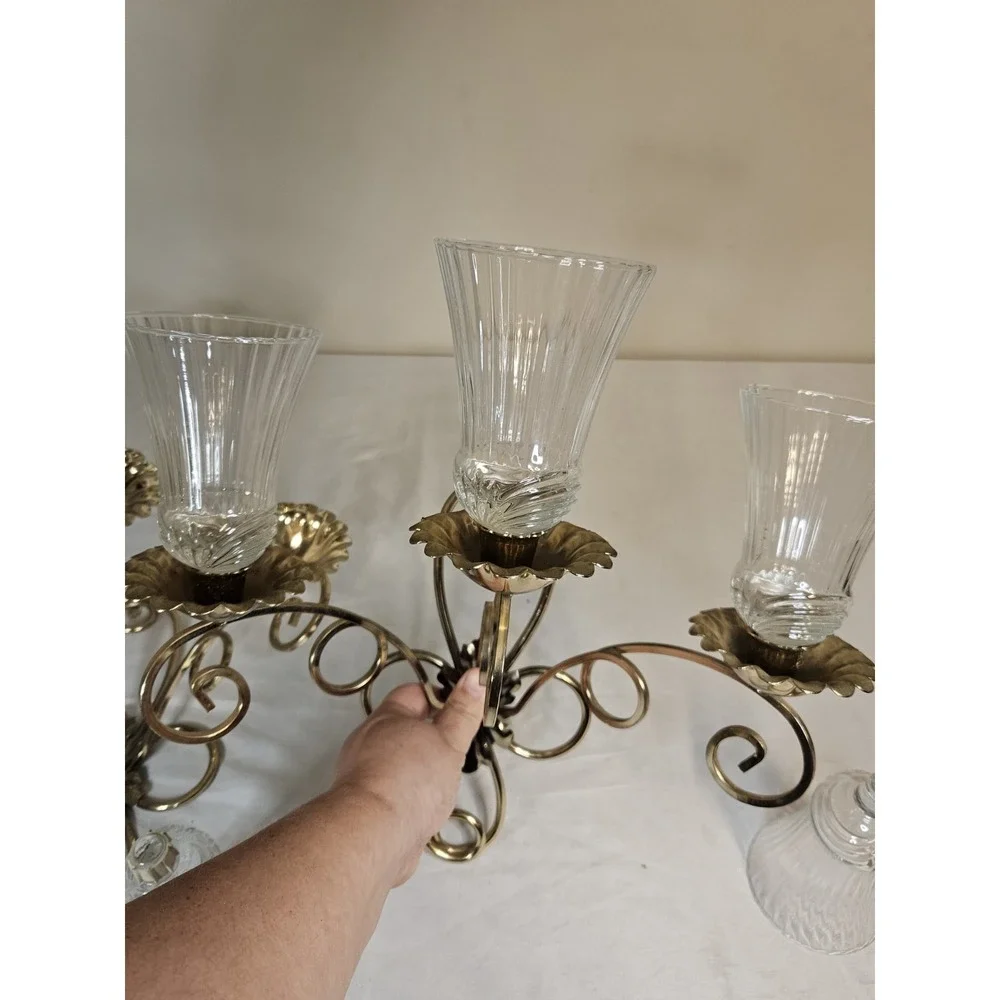 Vintage Brass Candles Holder Triple Arm Wall Hanging Candle Holder Set Of 2